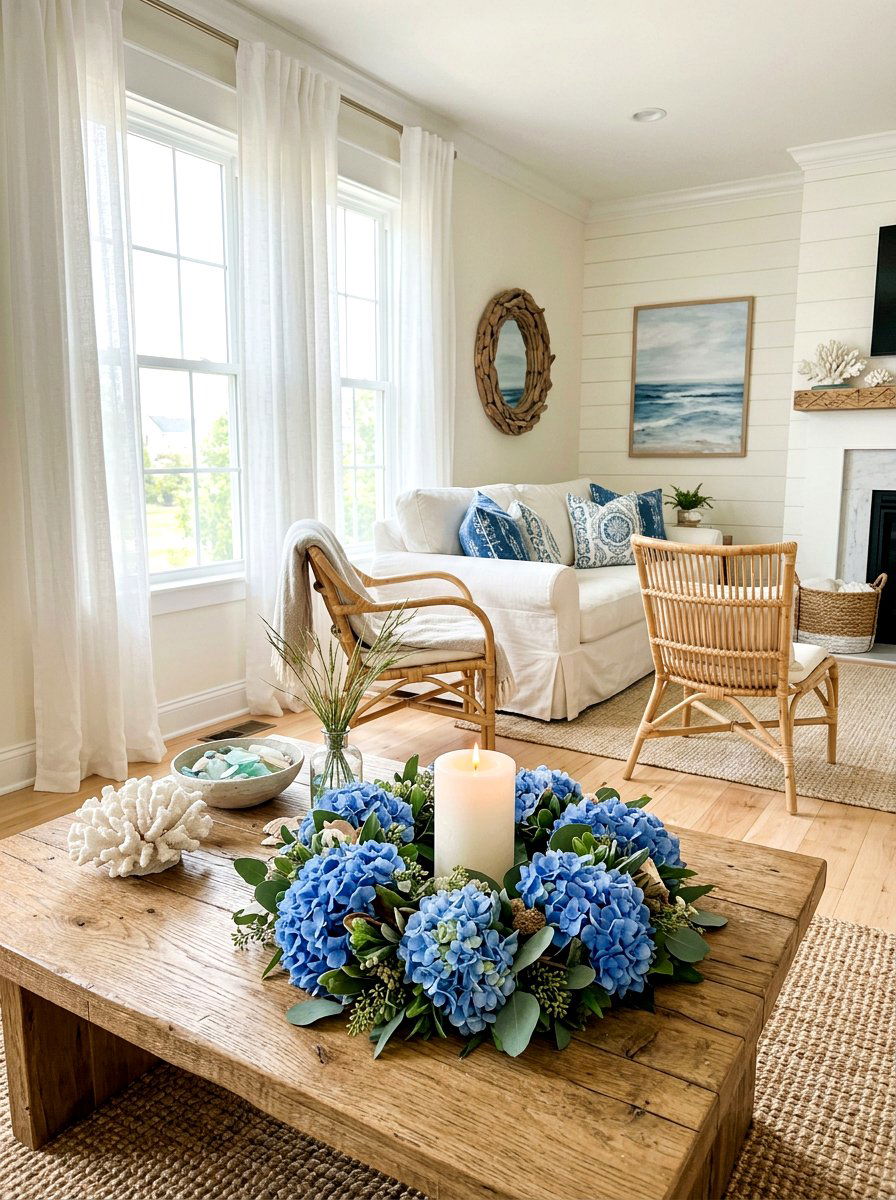 Hydrangea candle ring - 25 Spring Candle Wreath Ideas