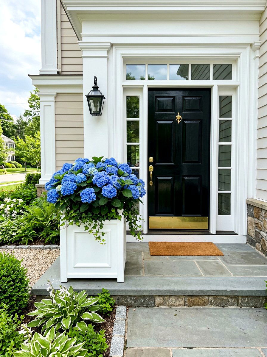 Hydrangea front door planter - 25 Spring Planter Ideas for Front Porch