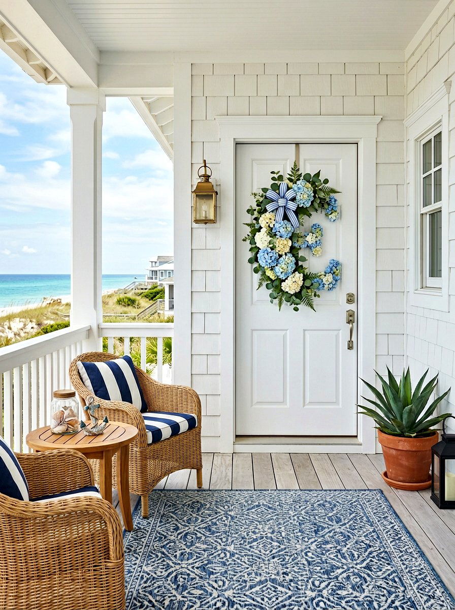 Hydrangea letter door decor - 25 Spring Letter Wreath Ideas