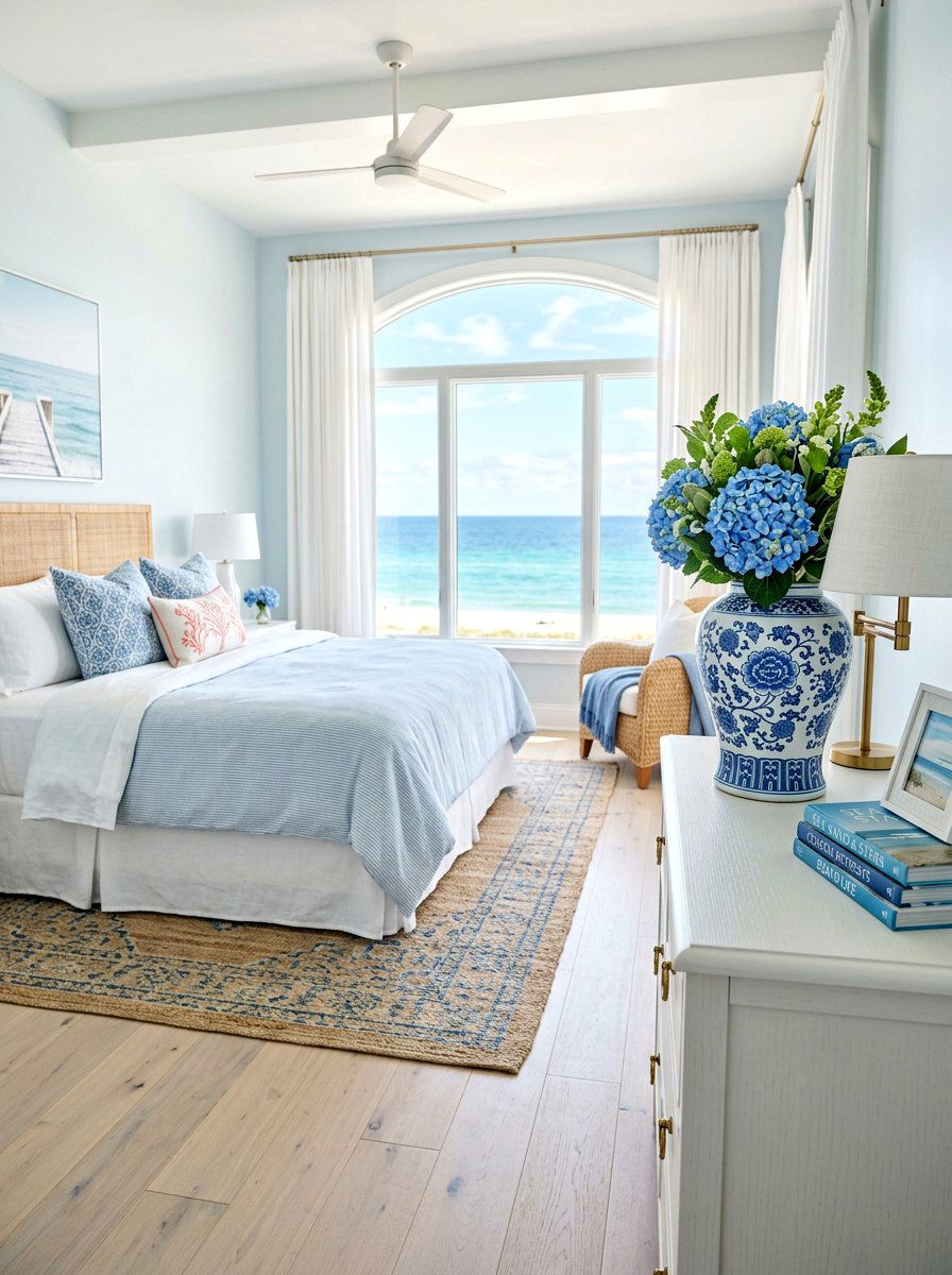 Hydrangeas In White Ginger Jar - 25 Spring Bedroom Vase Ideas