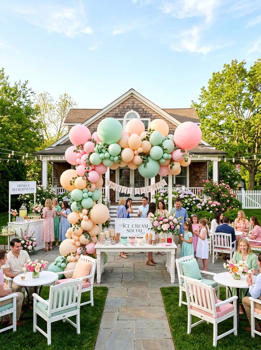 Ice Cream Social Balloon Arch - 25 Spring Ice Cream Social Decor Ideas