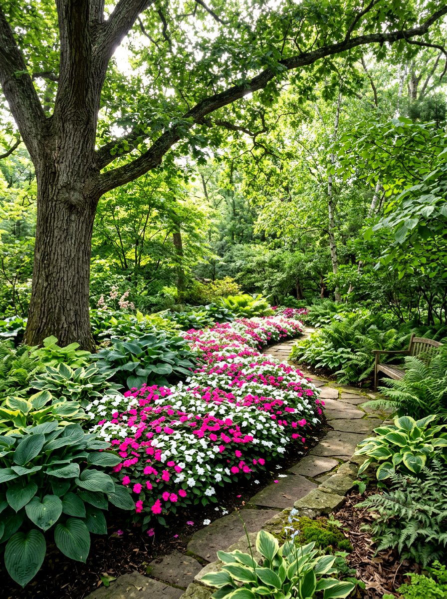 Impatiens Shade Garden - 25 Spring Annual Flower Ideas