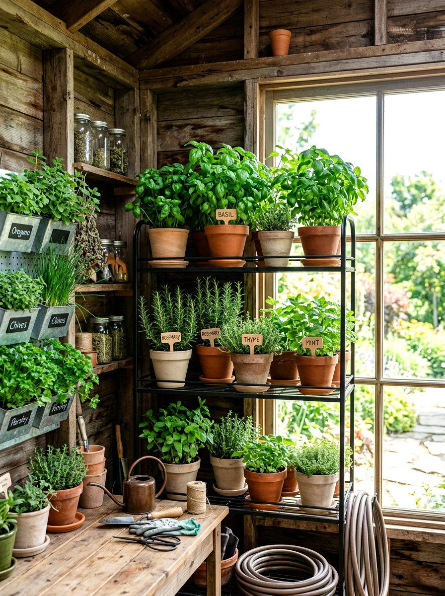 Indoor Herb Garden - 25 Spring Potting Shed Decor Ideas
