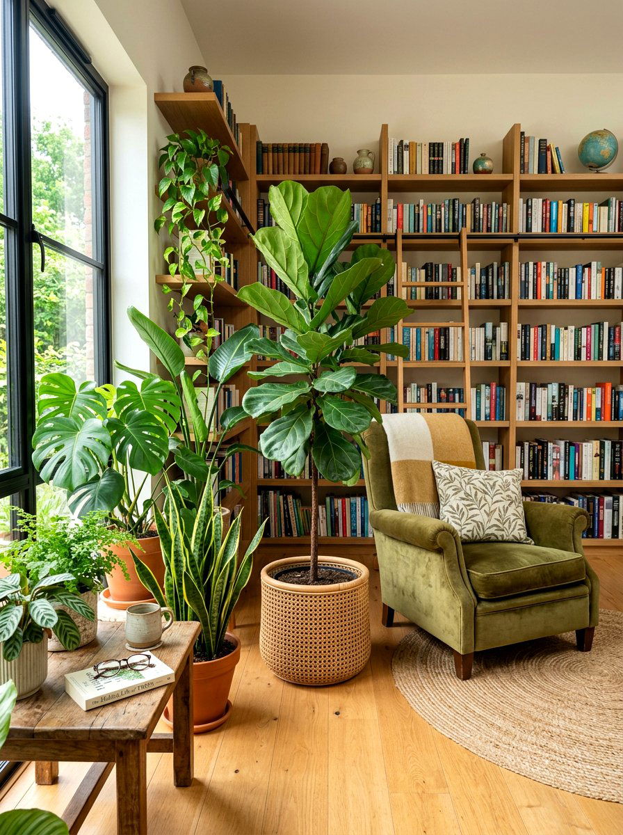 Indoor plants for library corner - 25 Spring Library Decor Ideas