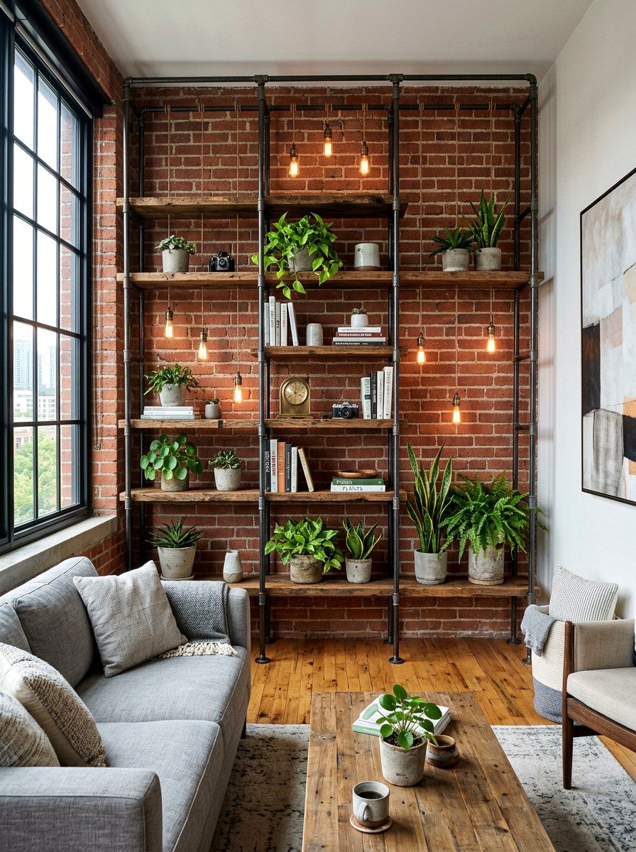 Industrial Living Room Shelf - 25 Spring Living Room Shelf Ideas