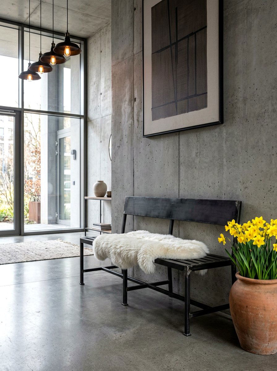 Industrial Metal Bench Styling - 25 Spring Entryway Bench Decor Ideas