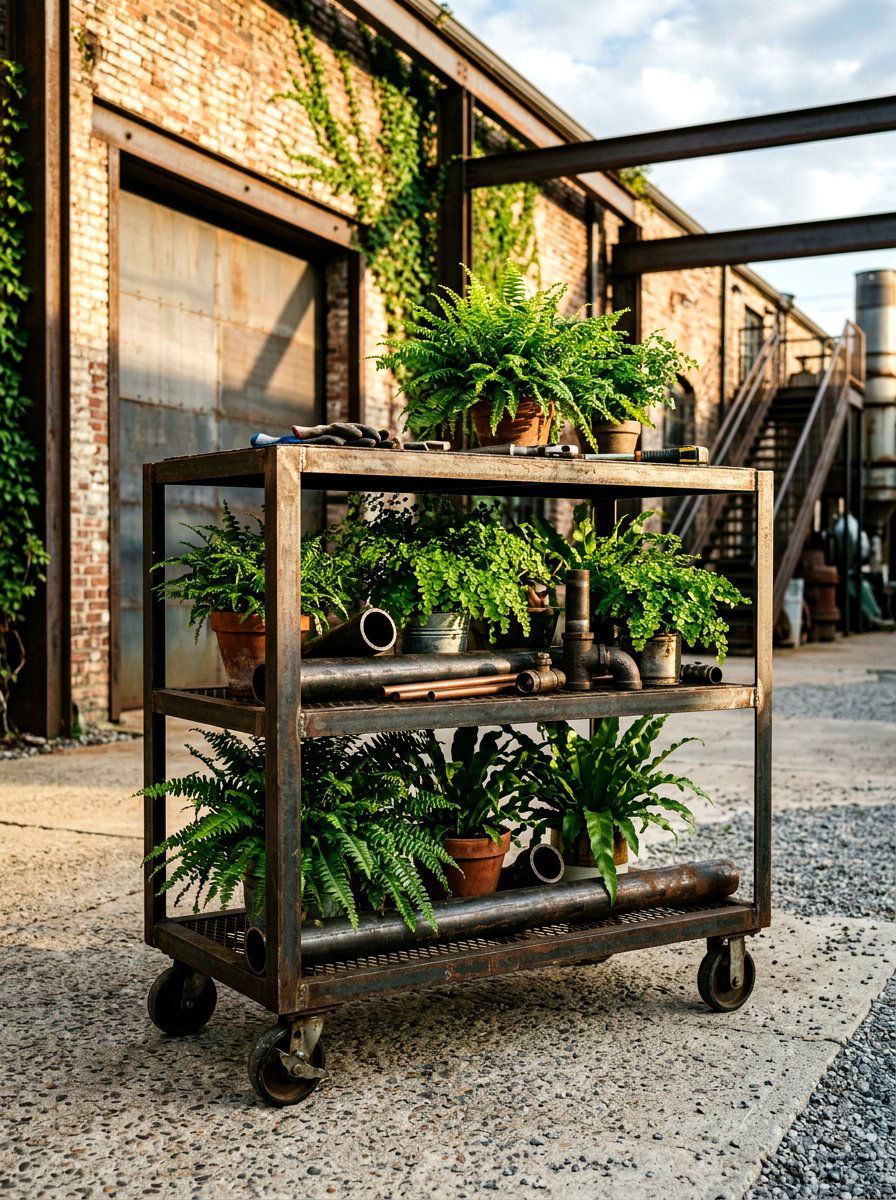 Industrial Metal Shelf Cart - 25 Spring Garden Cart Display Ideas