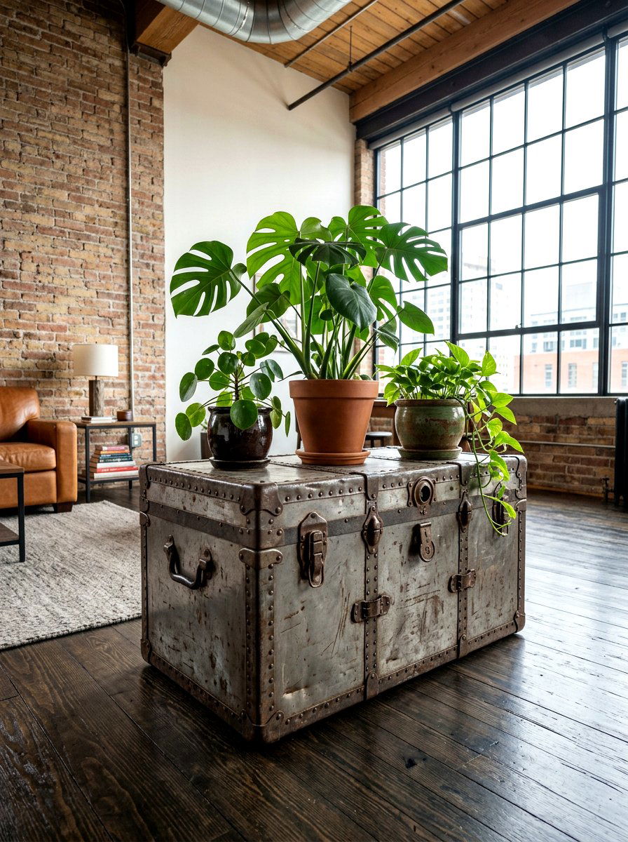 Industrial Metal Trunk - 25 Spring Trunk Decor Ideas