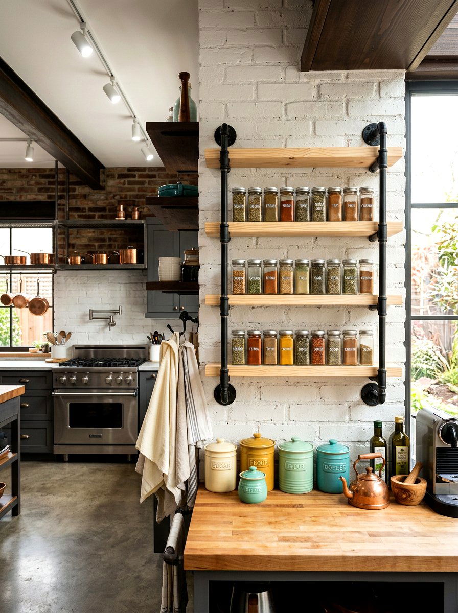 Industrial Pipe Spice Rack - 25 Spring Spice Rack Decor Ideas