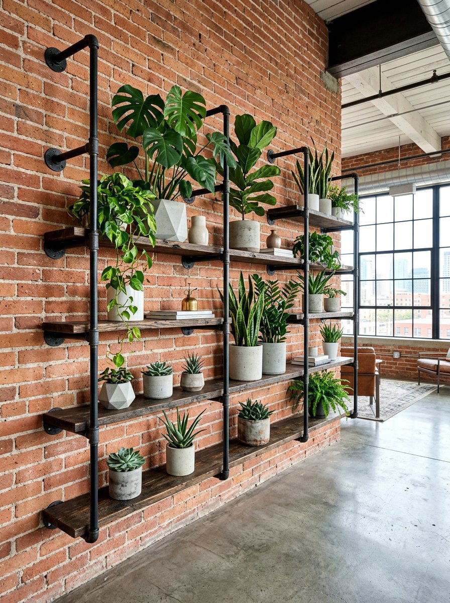 Industrial Pipe Wall Rack - 25 Spring Plant Shelf Ideas