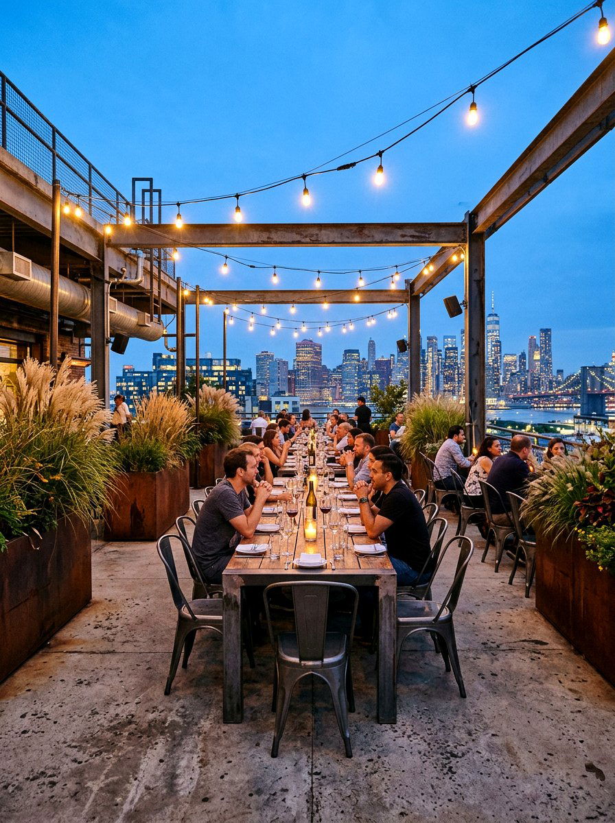 Industrial Rooftop Dining - 25 Spring Outdoor Dining Decor Ideas