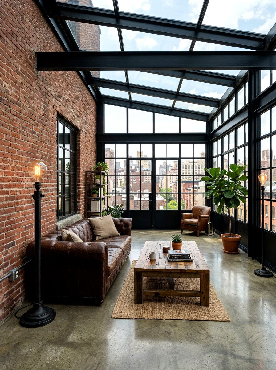 Industrial Sunroom With Metal Details - 25 Spring Sunroom Decor Ideas