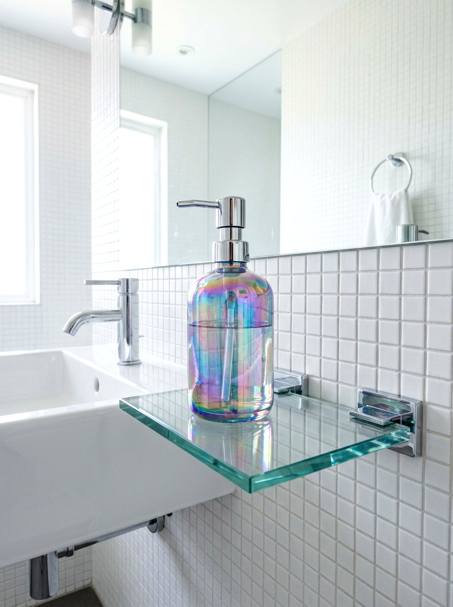 Iridescent Glass Soap Pump - 25 Spring Soap Dispenser Ideas