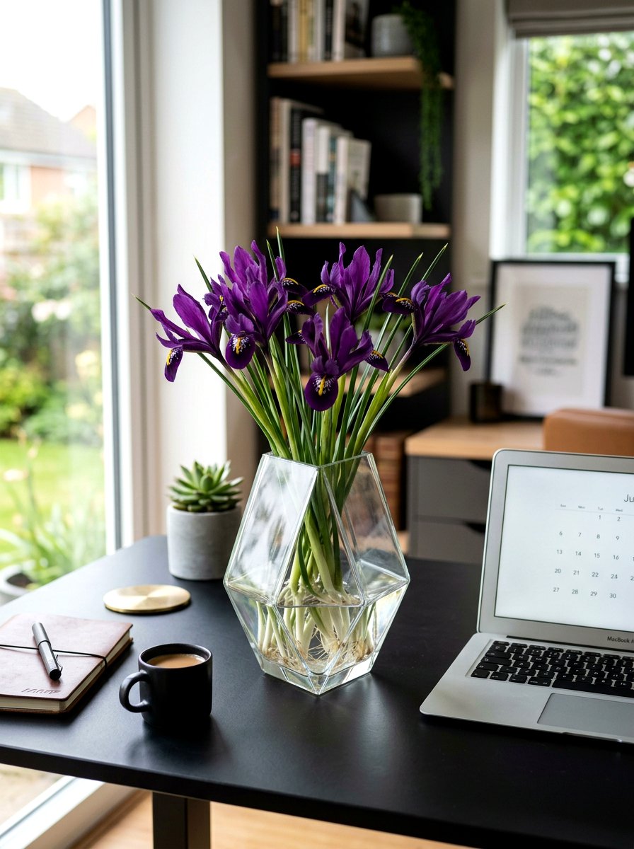 Irises In Sleek Modern Vases - 25 Spring Bulb Forcing Ideas