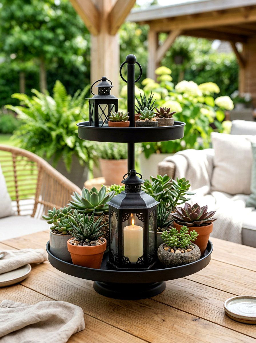 Iron Lantern And Succulents - 25 Spring Cake Stand Decor Ideas