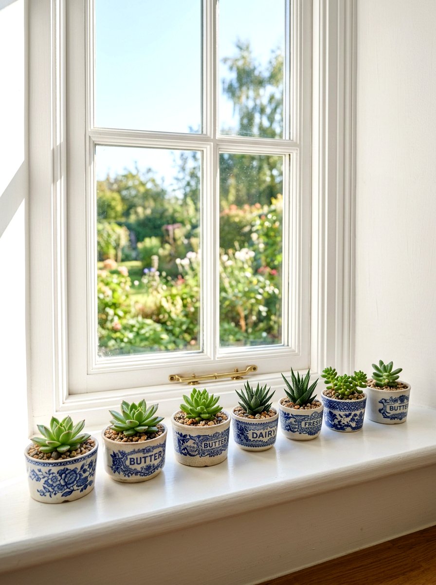 Ironstone butter pat succulent display - 25 Spring Ironstone Decor Ideas