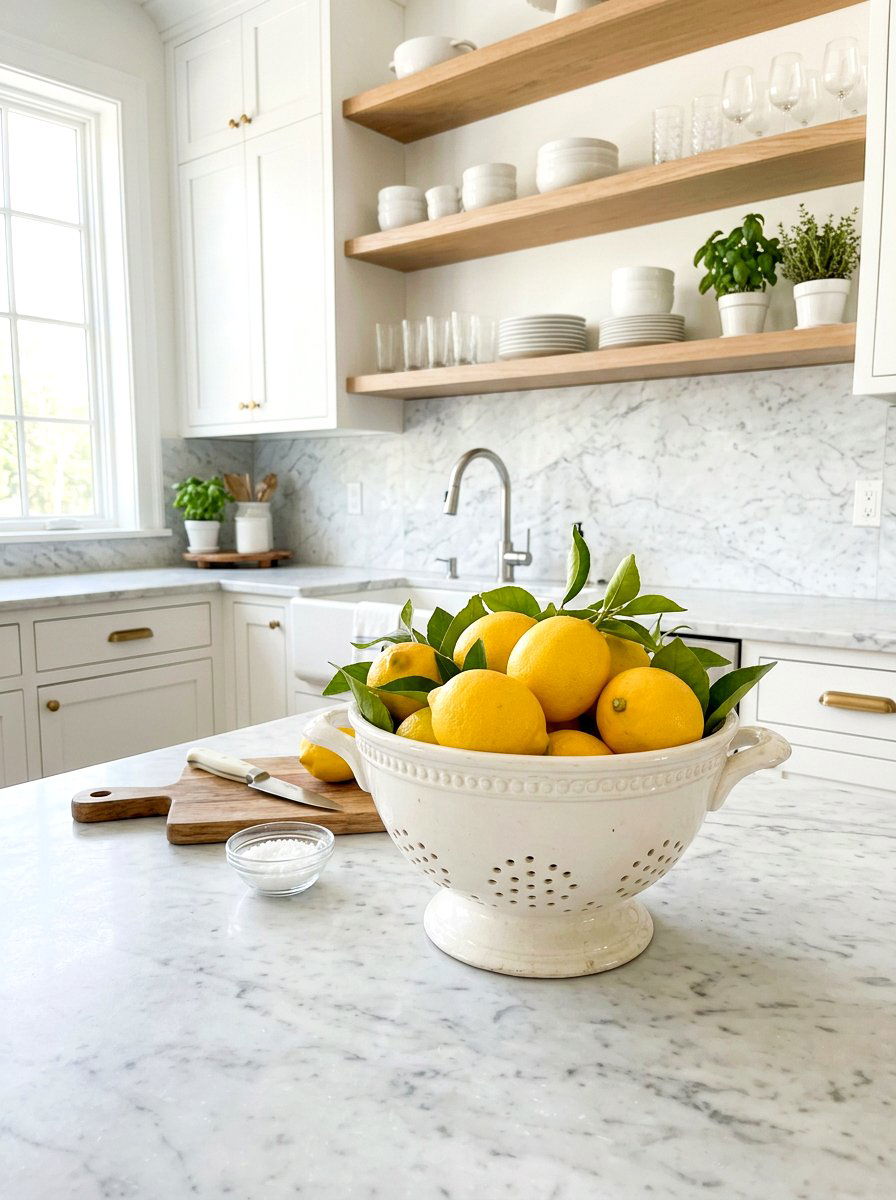 Ironstone colander kitchen fruit display - 25 Spring Ironstone Decor Ideas