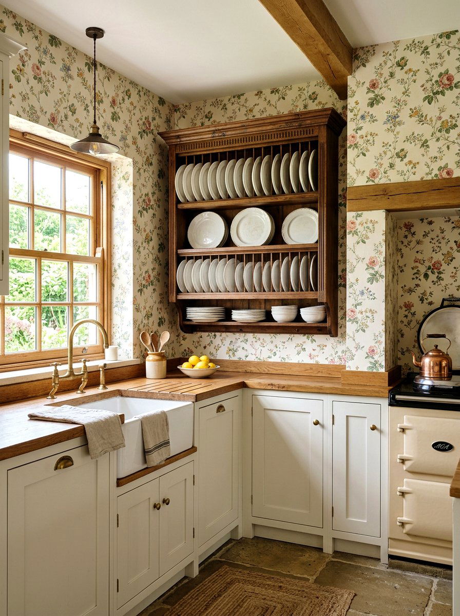 Ironstone plates in wooden plate rack - 25 Spring Ironstone Decor Ideas