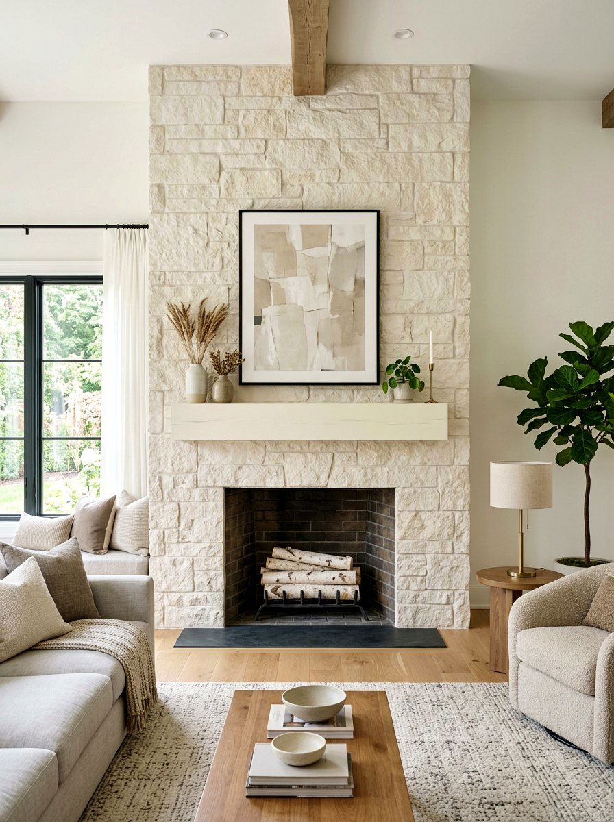 Ivory fireplace - 25 Spring Cream Decor Ideas