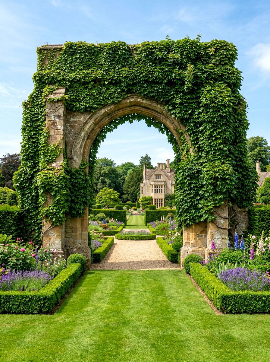 Ivy Covered Stone Archway - 25 Spring Garden Arbor Decor Ideas