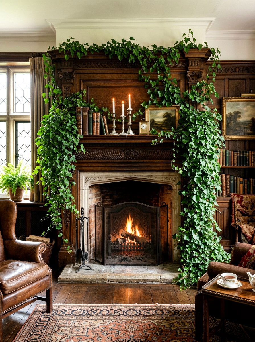 Ivy Mantel - 25 Spring Garland Ideas for Mantel