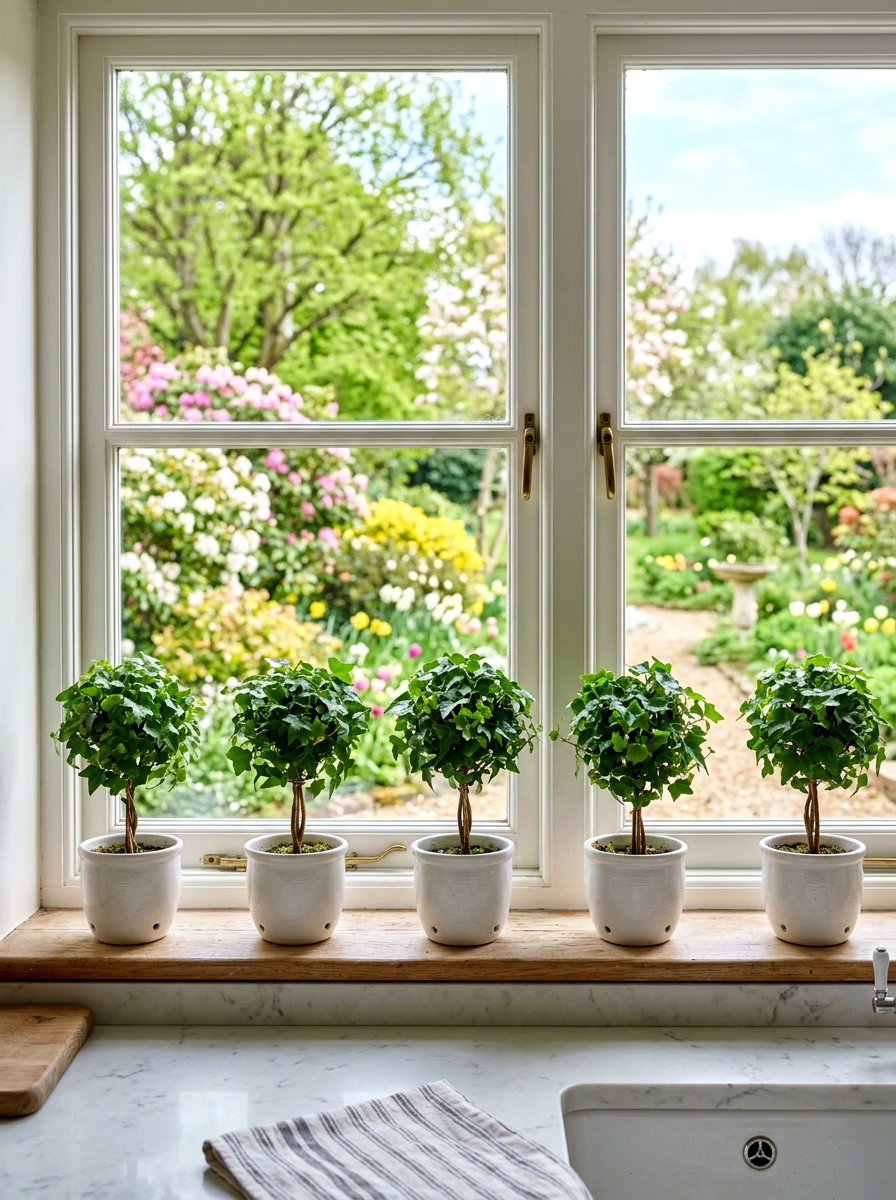 Ivy Topiary Kitchen Windowsill - 25 Spring Ivy Topiary Ideas