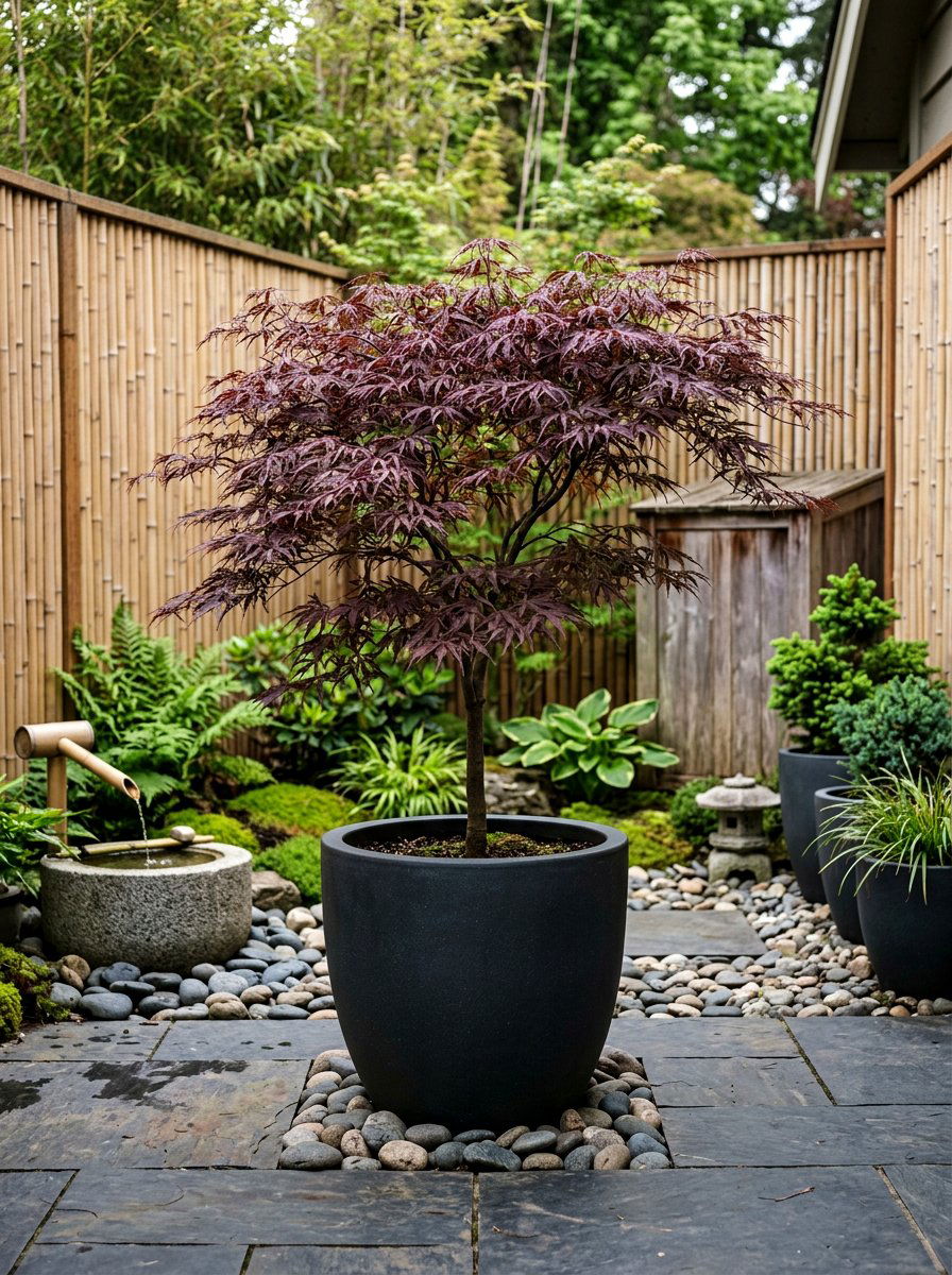 Japanese Maple Container Garden - 25 Spring Patio Planter Arrangement Ideas