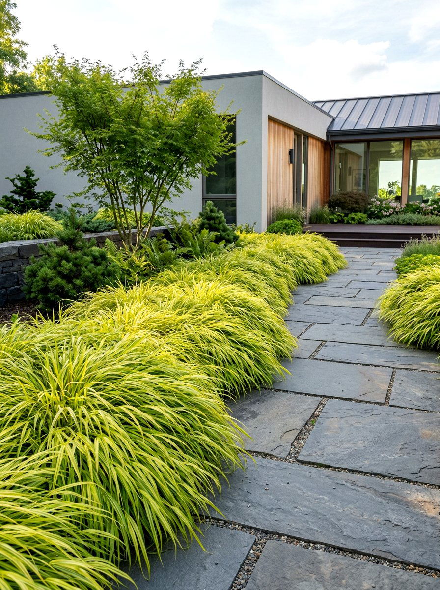 Japanese forest grass border - 25 Spring Shade Garden Ideas