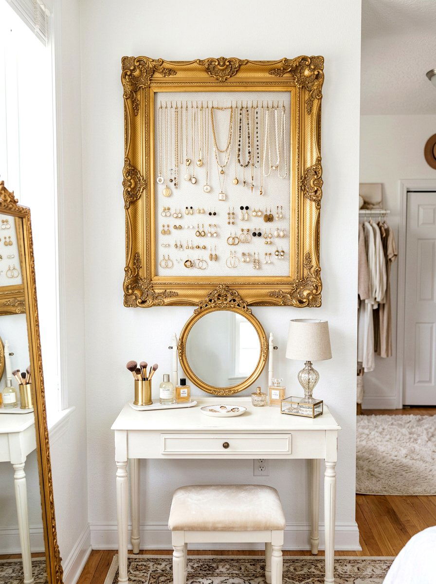 Jewelry Organizer Picture Frame - 25 Spring Upcycled Furniture Ideas