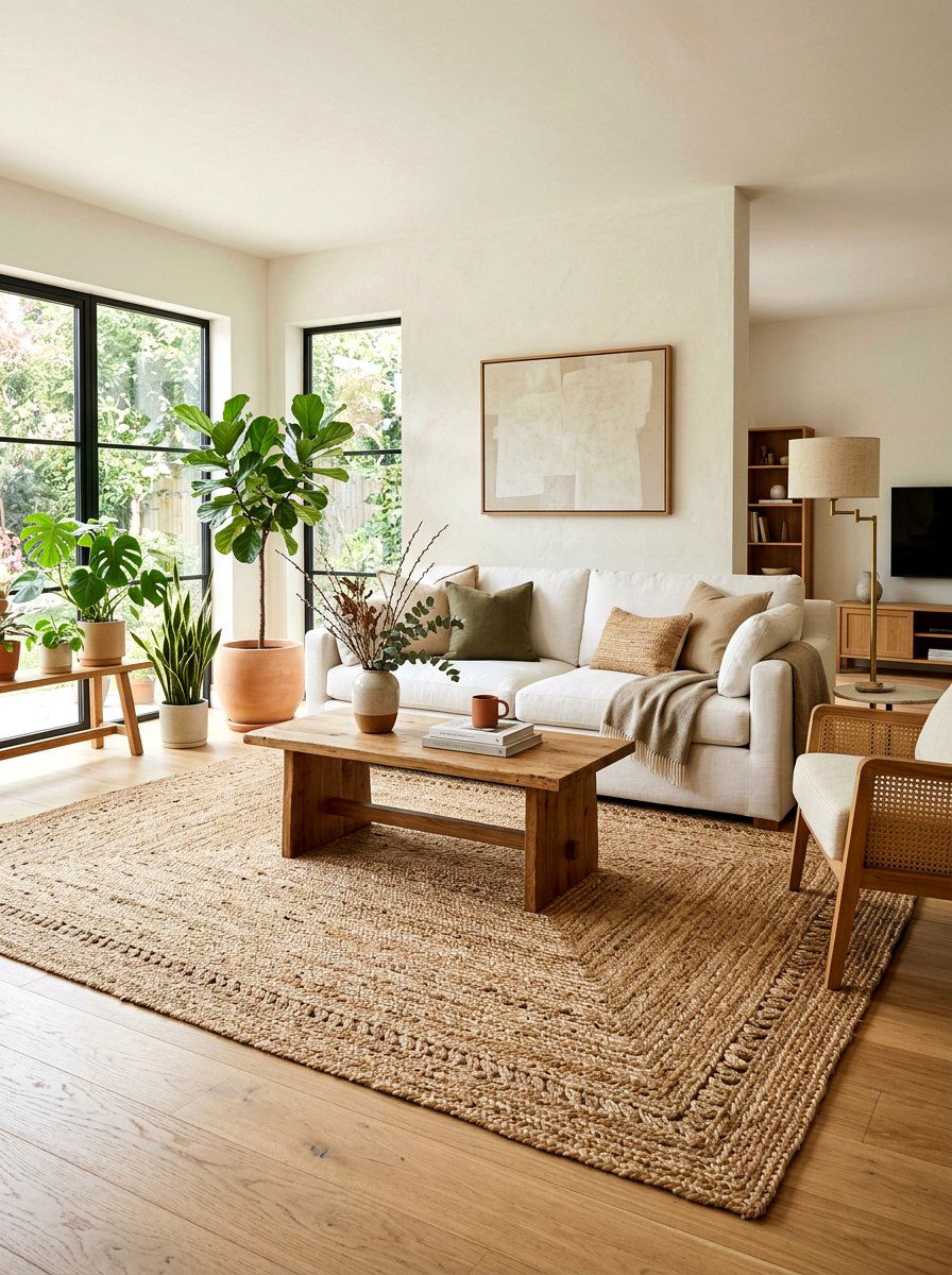 Jute Area Rug - 25 Spring Living Room Decor Ideas