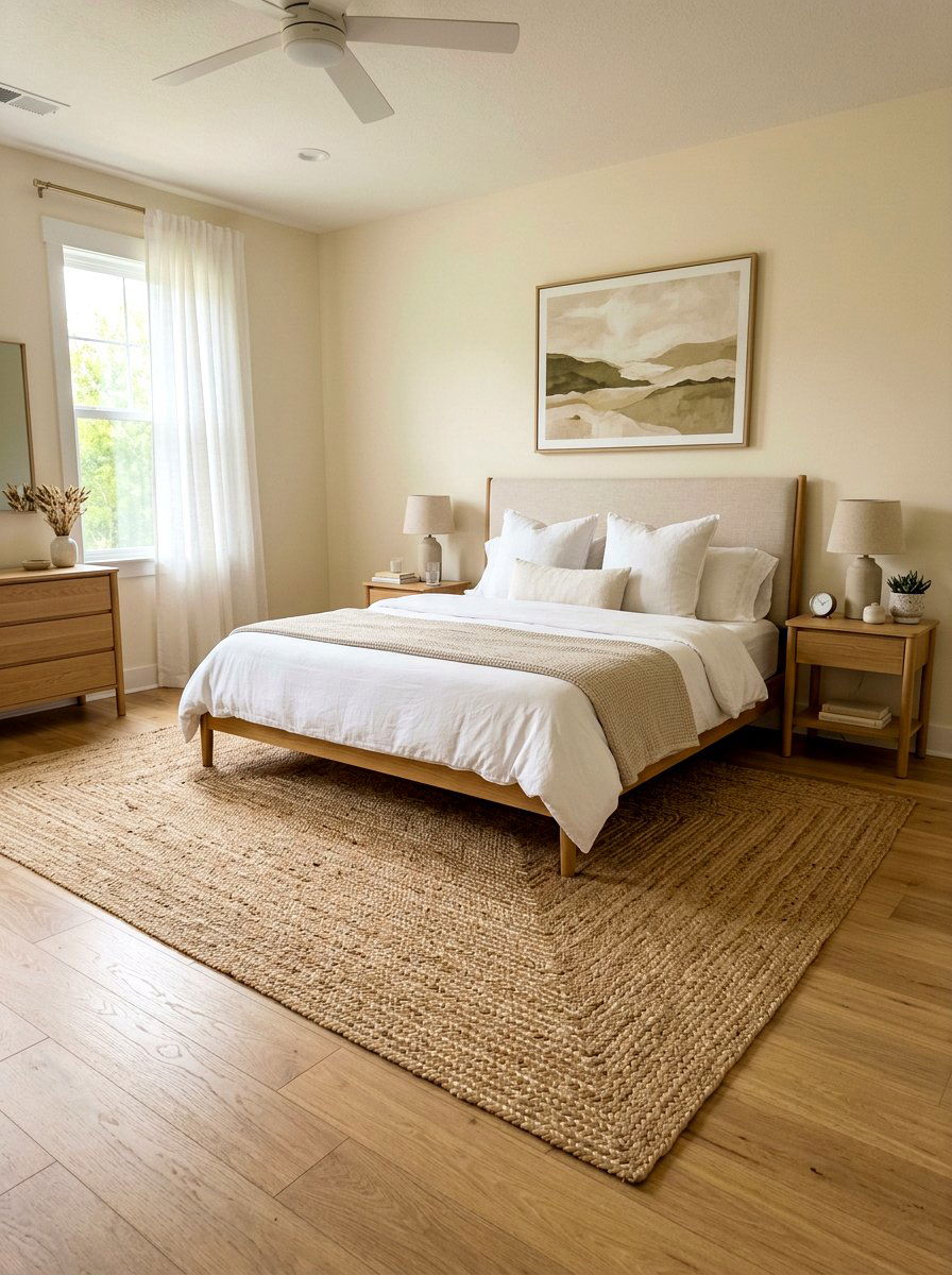 Jute Area Rug - 25 Spring Bedroom Refresh Ideas
