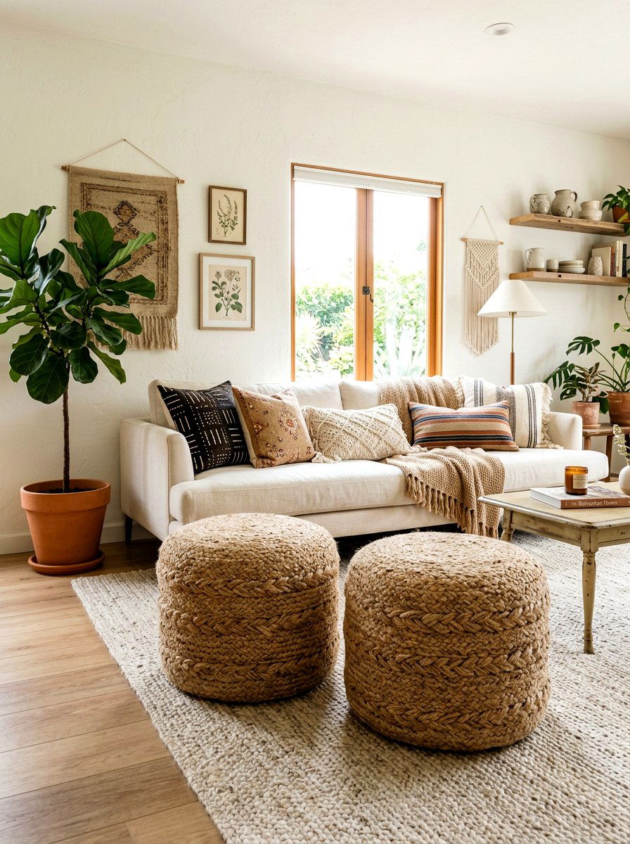 Jute Pouf - 25 Spring Woven Decor Ideas