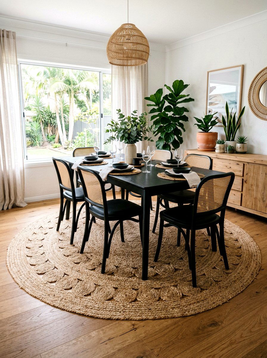 Jute area rug - 25 Spring Vacation Rental Decor Ideas