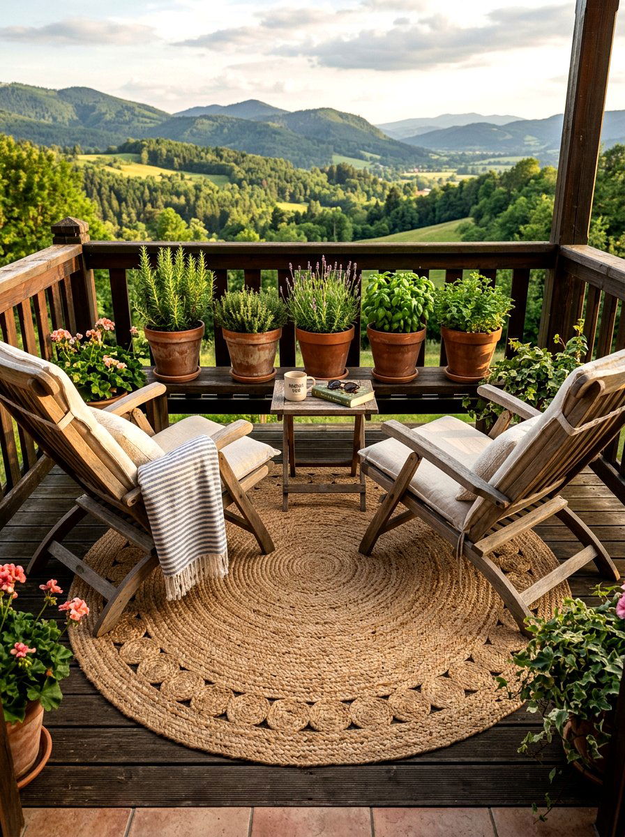 Jute rug for balcony - 25 Spring Balcony Floor Decor Ideas