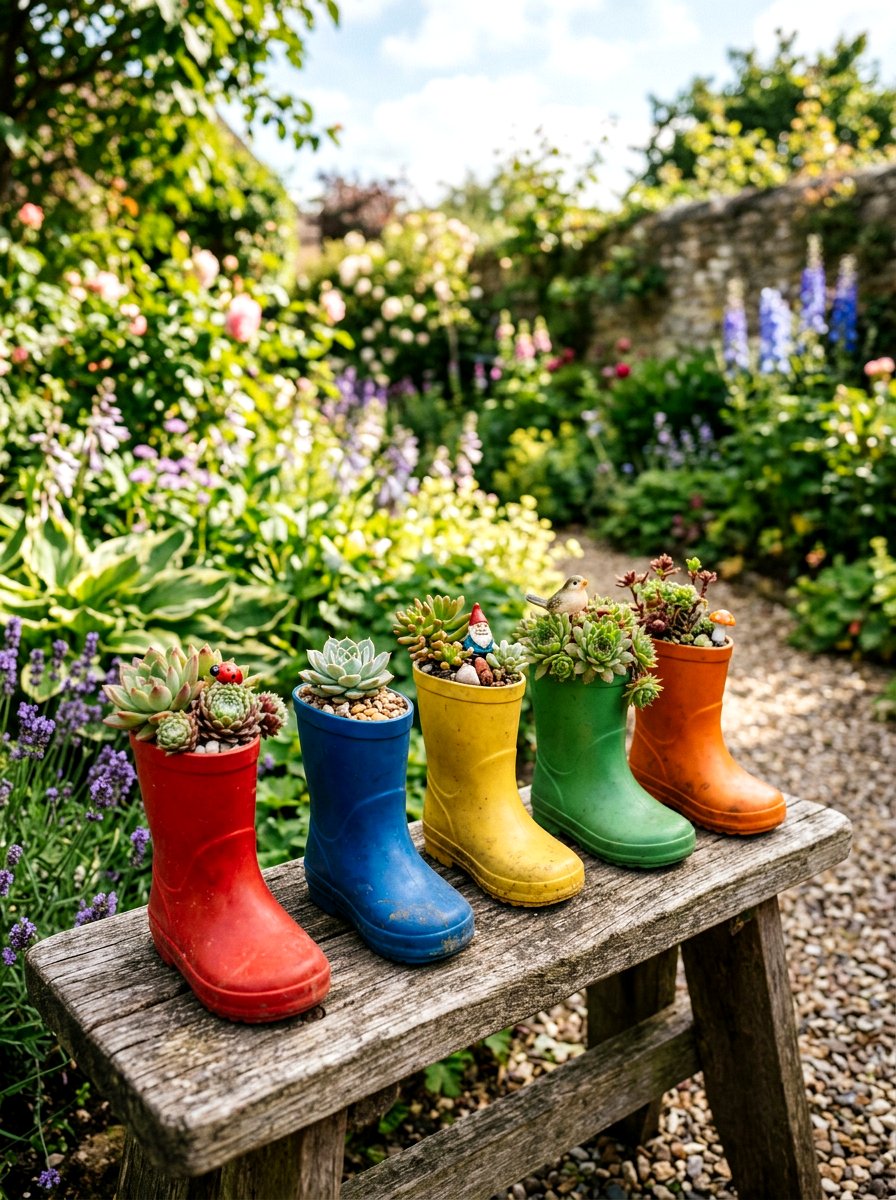 Kid Size Boot Garden - 25 Spring Rubber Boot Planter Ideas