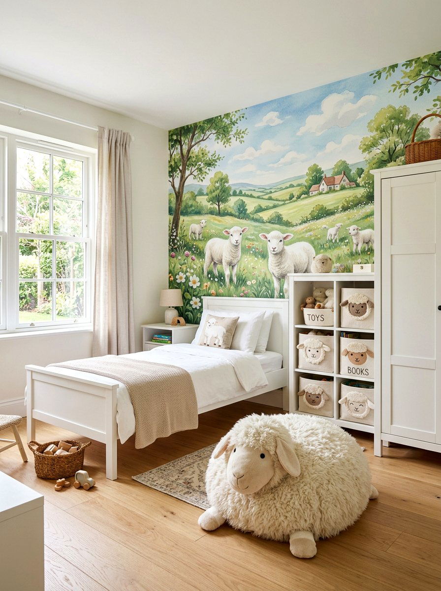 Kids Bedroom Sheep Motif - 25 Spring Lamb Decor Ideas