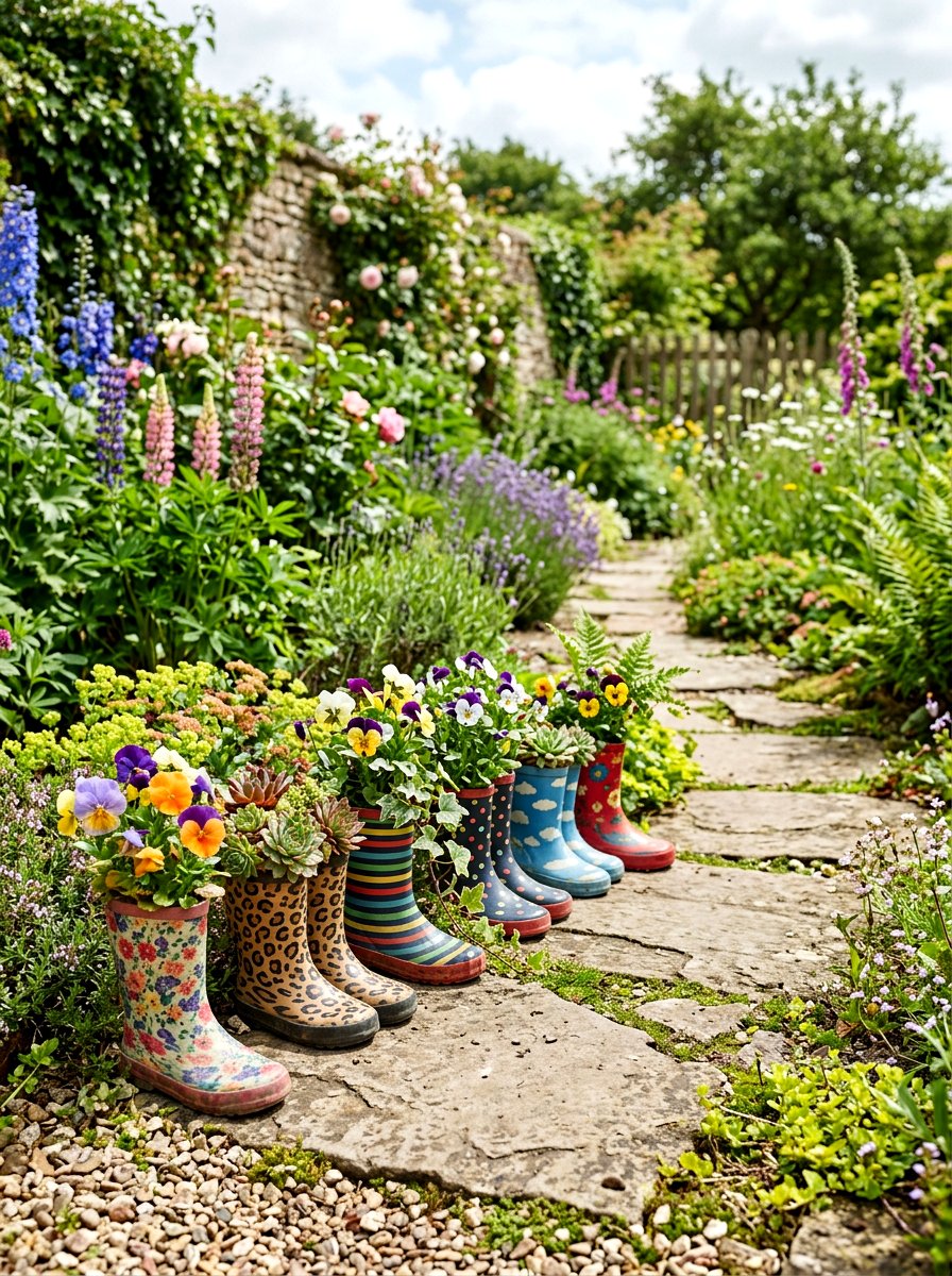 Kids Rain Boot Garden - 25 Spring Rain Boot Planter Ideas