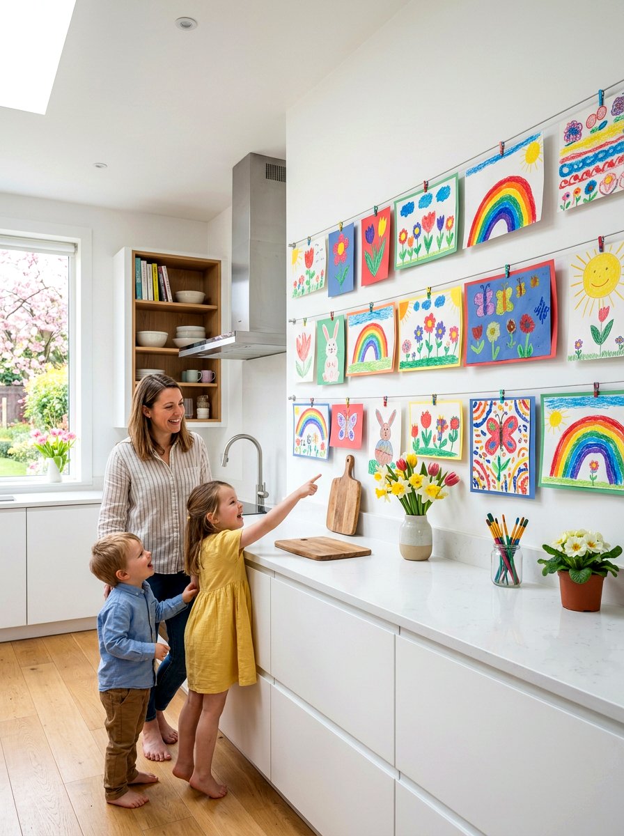 Kids Spring Art Gallery - 25 Spring Photo Wall Ideas