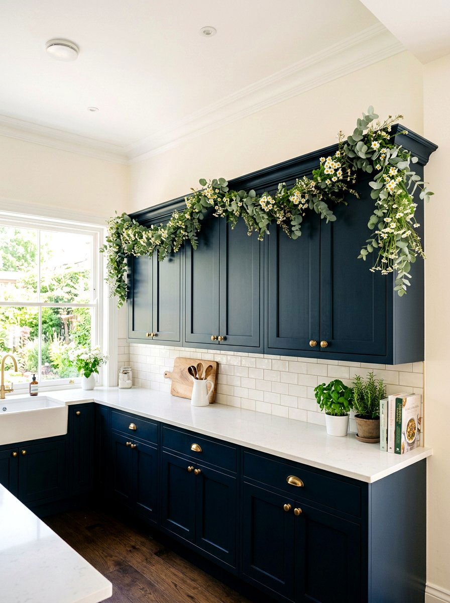 Kitchen Cabinet Garland - 25 Spring Kitchen Cabinet Decor Ideas