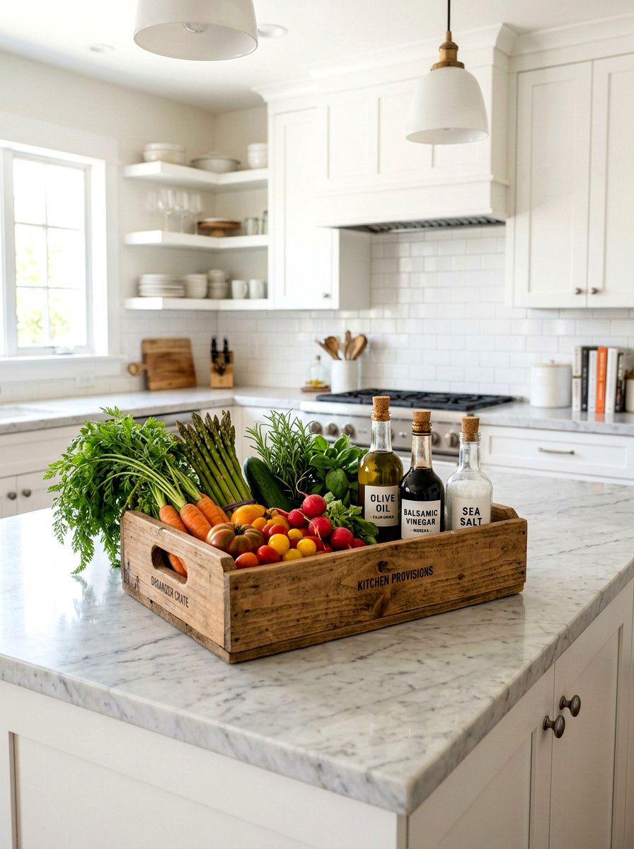 Kitchen Crate Island Organizer - 25 Spring Vintage Crate Decor Ideas