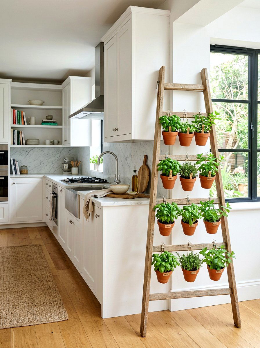 Kitchen Herb Garden - 25 Spring Ladder Decor Ideas