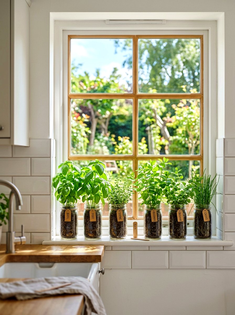 Kitchen Herb Jar Garden - 25 Spring Glass Jar Decor Ideas