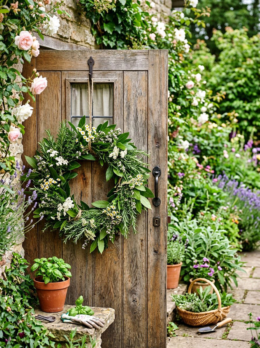 Kitchen Herb Wreath - 25 Spring Floral Wreath Ideas