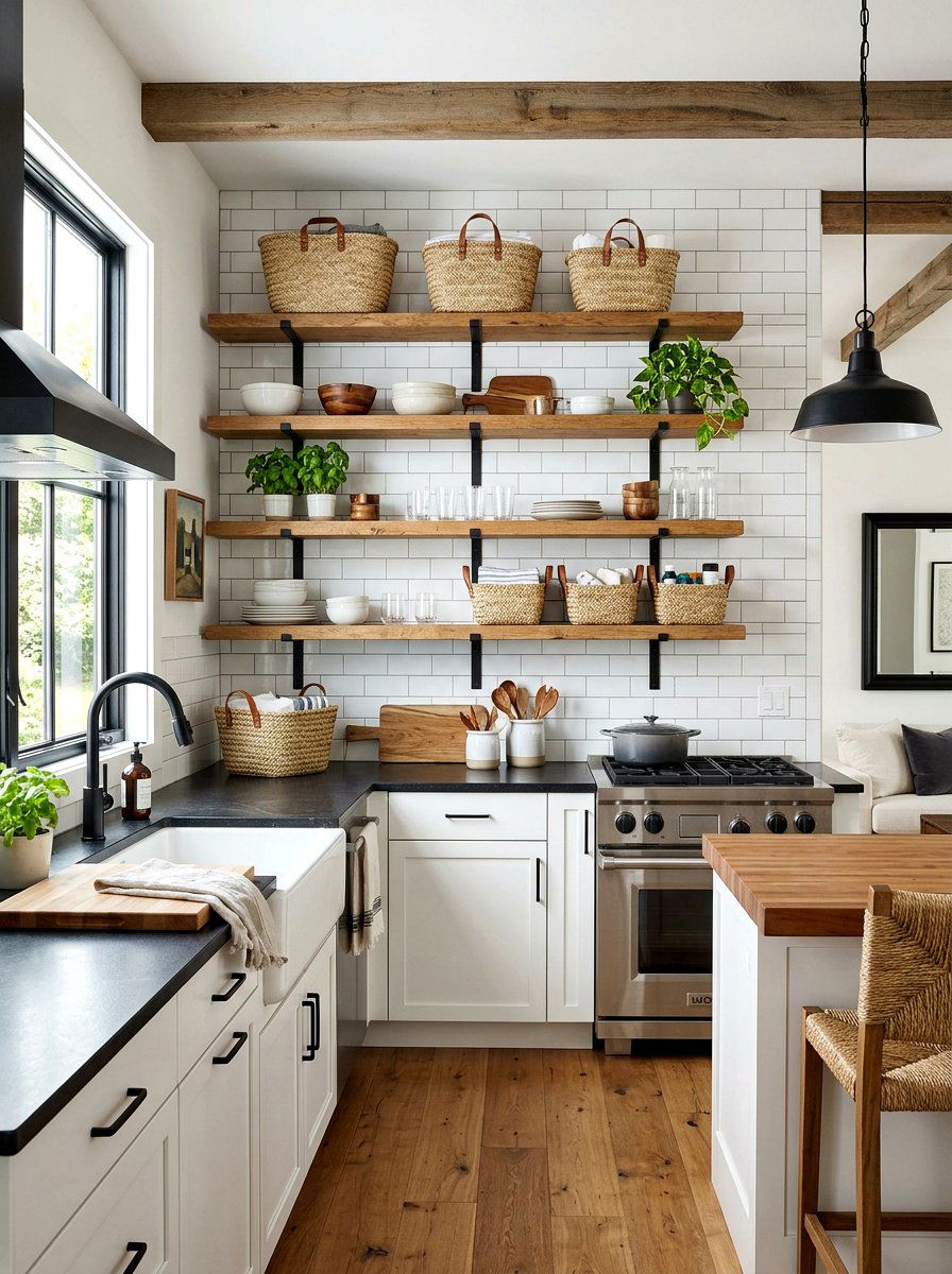 Kitchen Open Shelving Basket - 25 Spring Seagrass Basket Decor Ideas