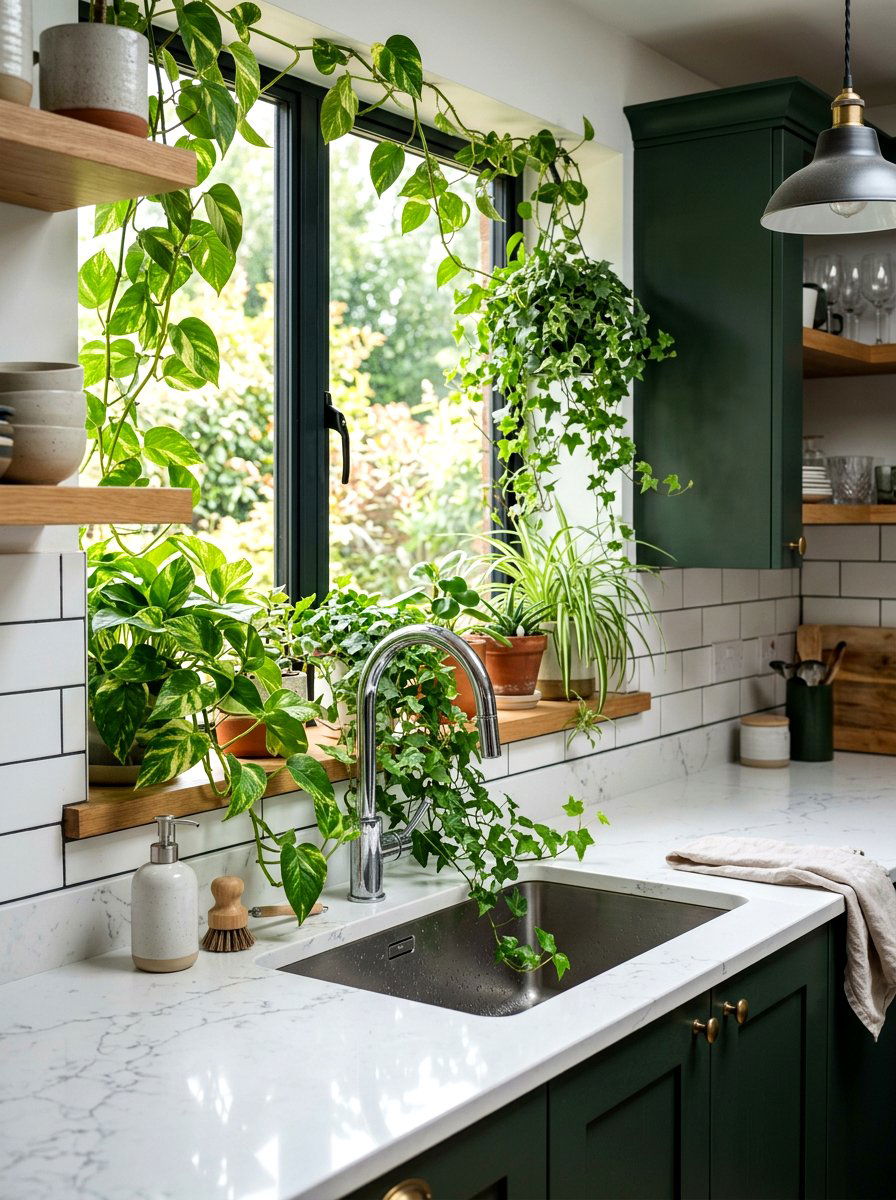 Kitchen Sink Greenery - 25 Spring Kitchen Windowsill Decor Ideas