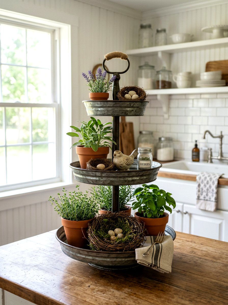 Kitchen Tiered Tray Display - 25 Spring Bird Nest Decor Ideas