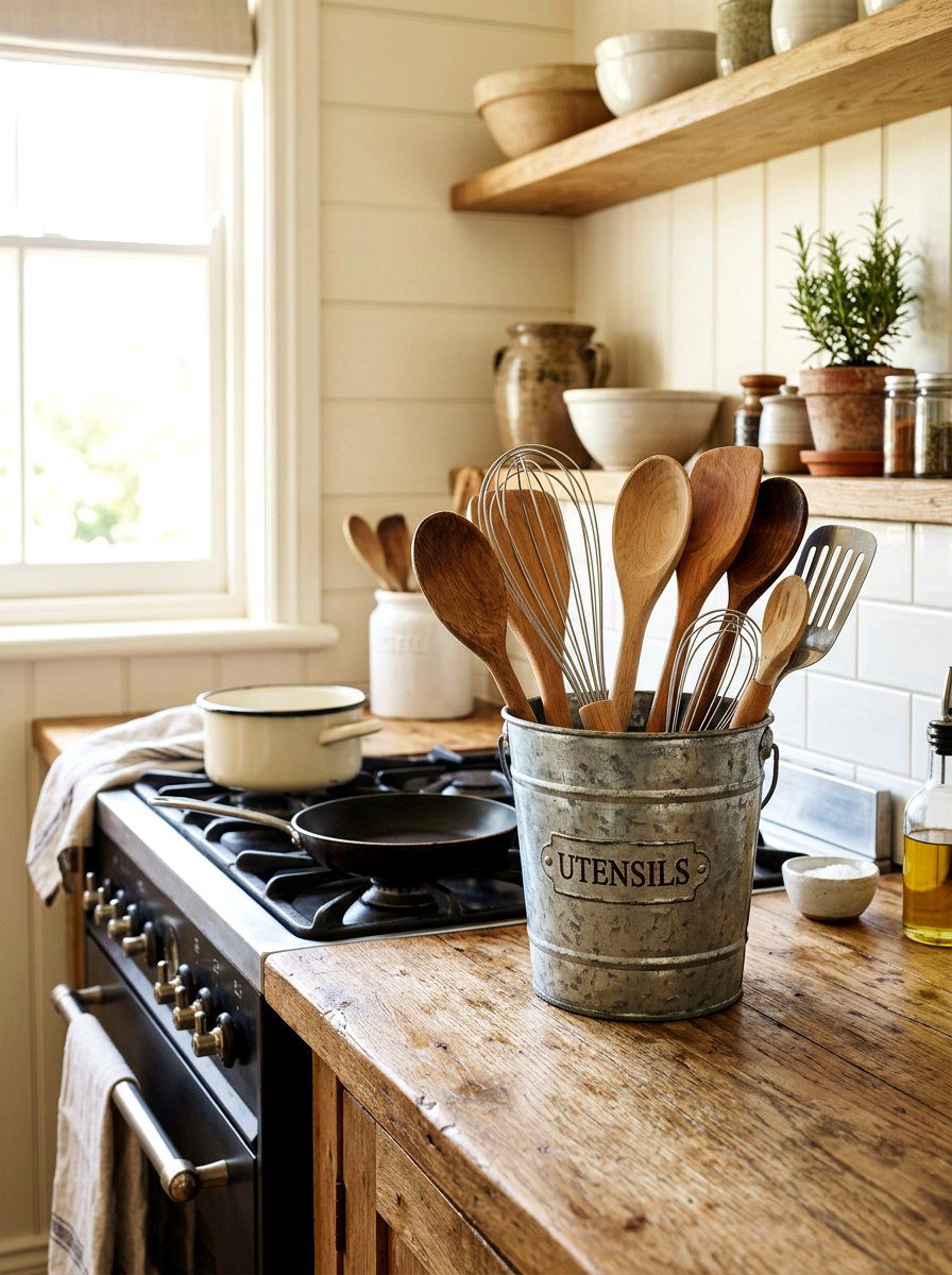Kitchen Utensil Holder - 25 Spring Galvanized Bucket Decor Ideas