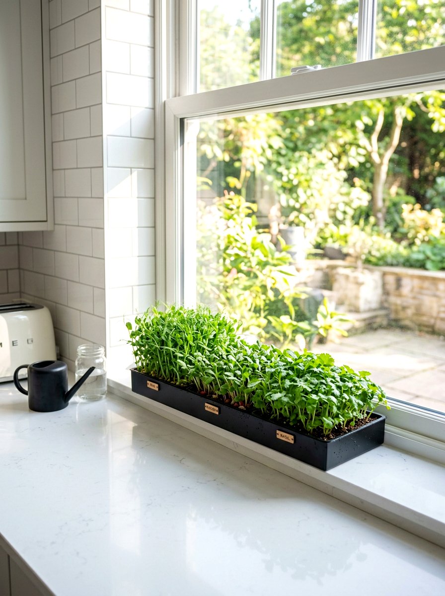 Kitchen Windowsill Microgreen Tray - 25 Spring Microgreen Decor Ideas