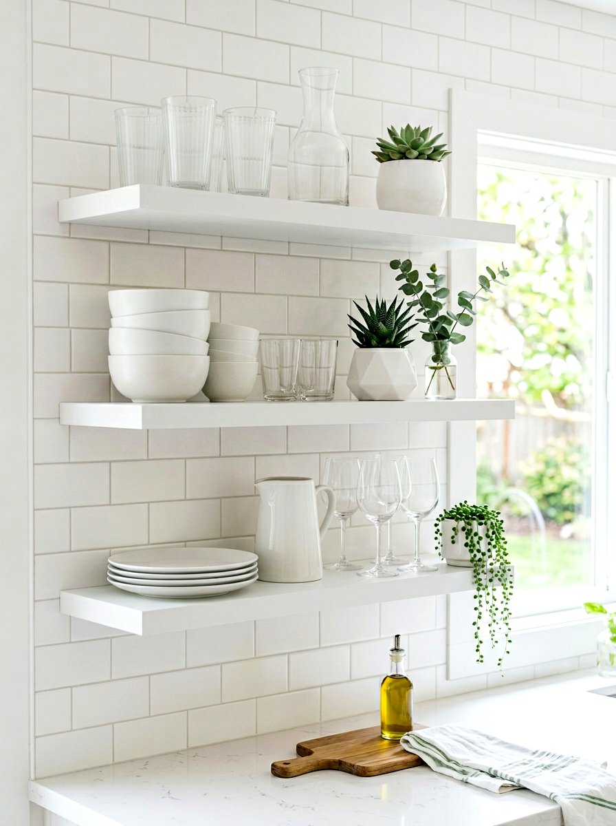 Kitchen shelf pastel ceramics - 25 Spring Open Shelving Decor Ideas