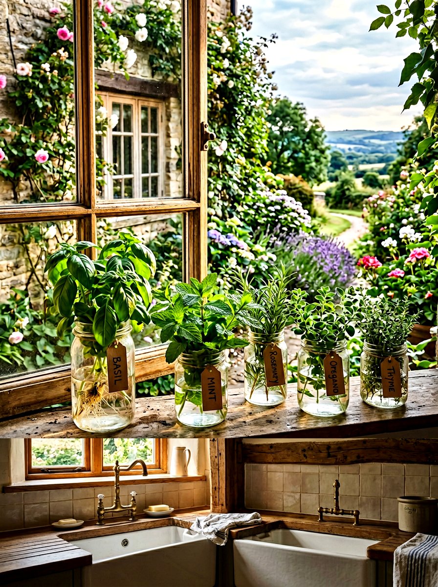 Kitchen windowsill herb garden - 25 Spring Free Decor Ideas